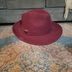 French connection wool burgundy Fedora  hat